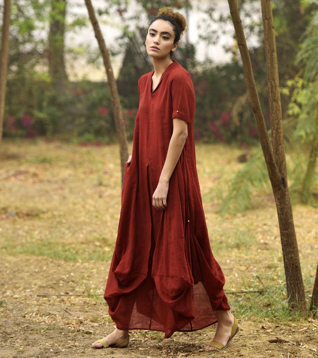 DEEP RED LOVE COWL AND DRAPE DRESS - Khara Kapas