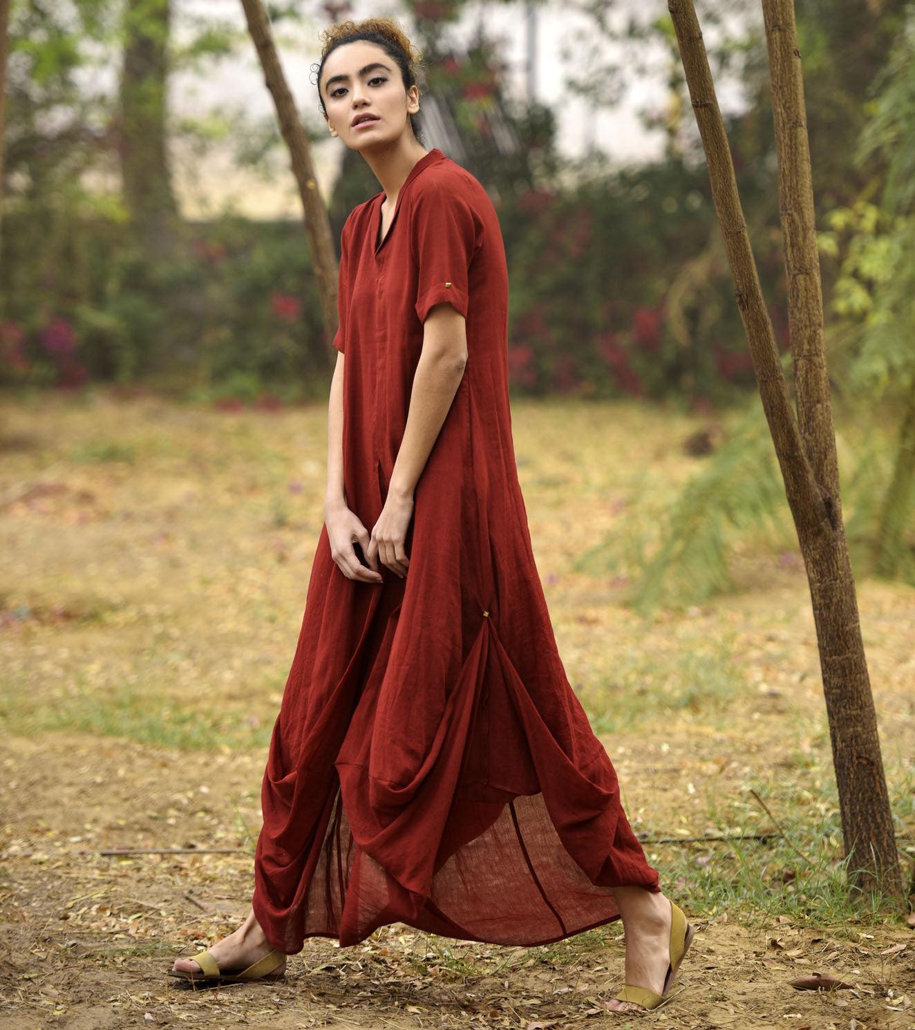 DEEP RED LOVE COWL AND DRAPE DRESS - Khara Kapas