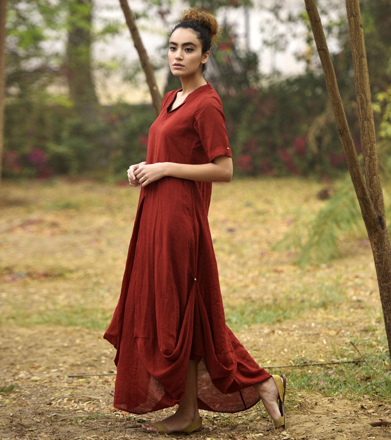 DEEP RED LOVE COWL AND DRAPE DRESS - Khara Kapas