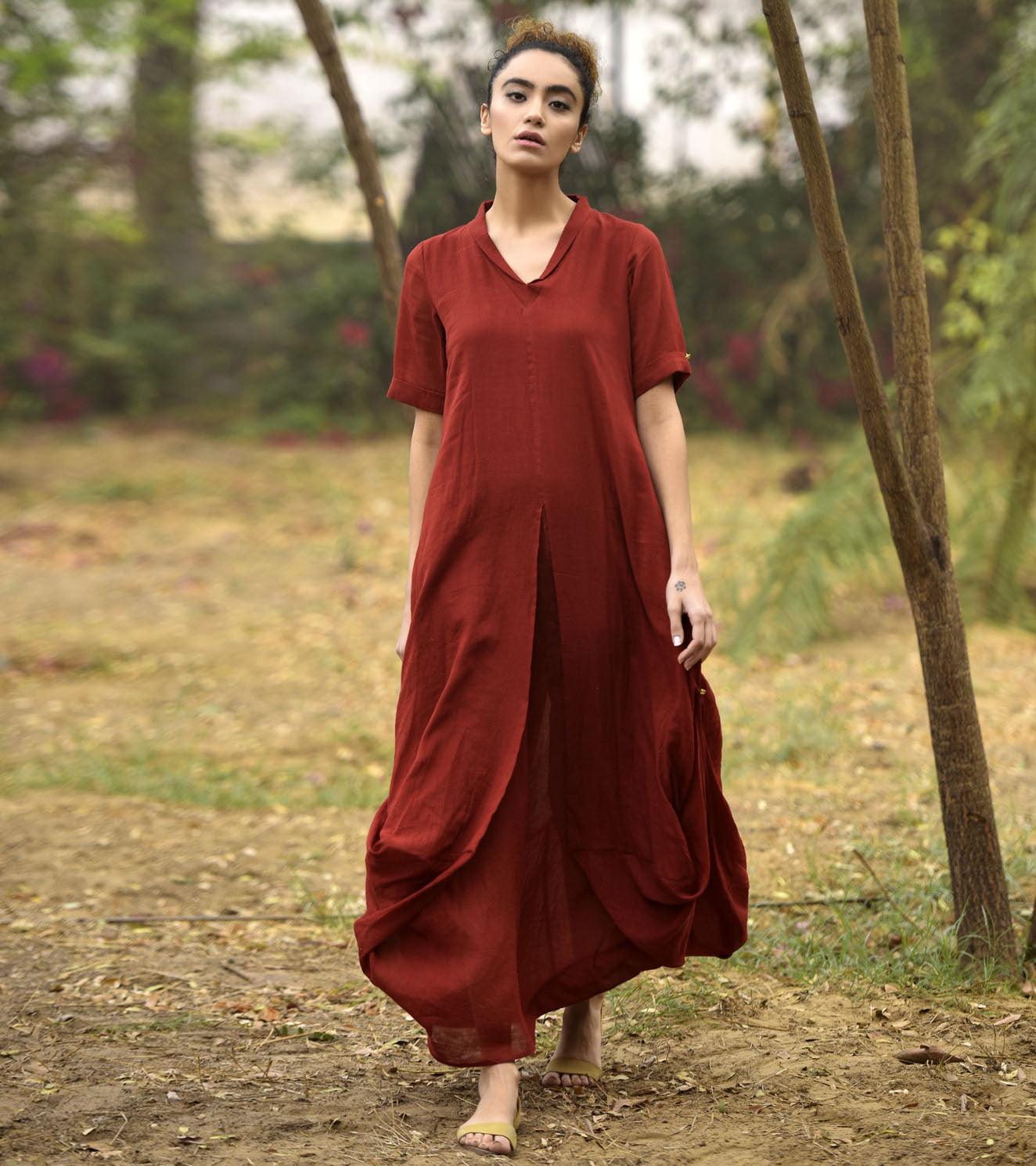 DEEP RED LOVE COWL AND DRAPE DRESS - Khara Kapas