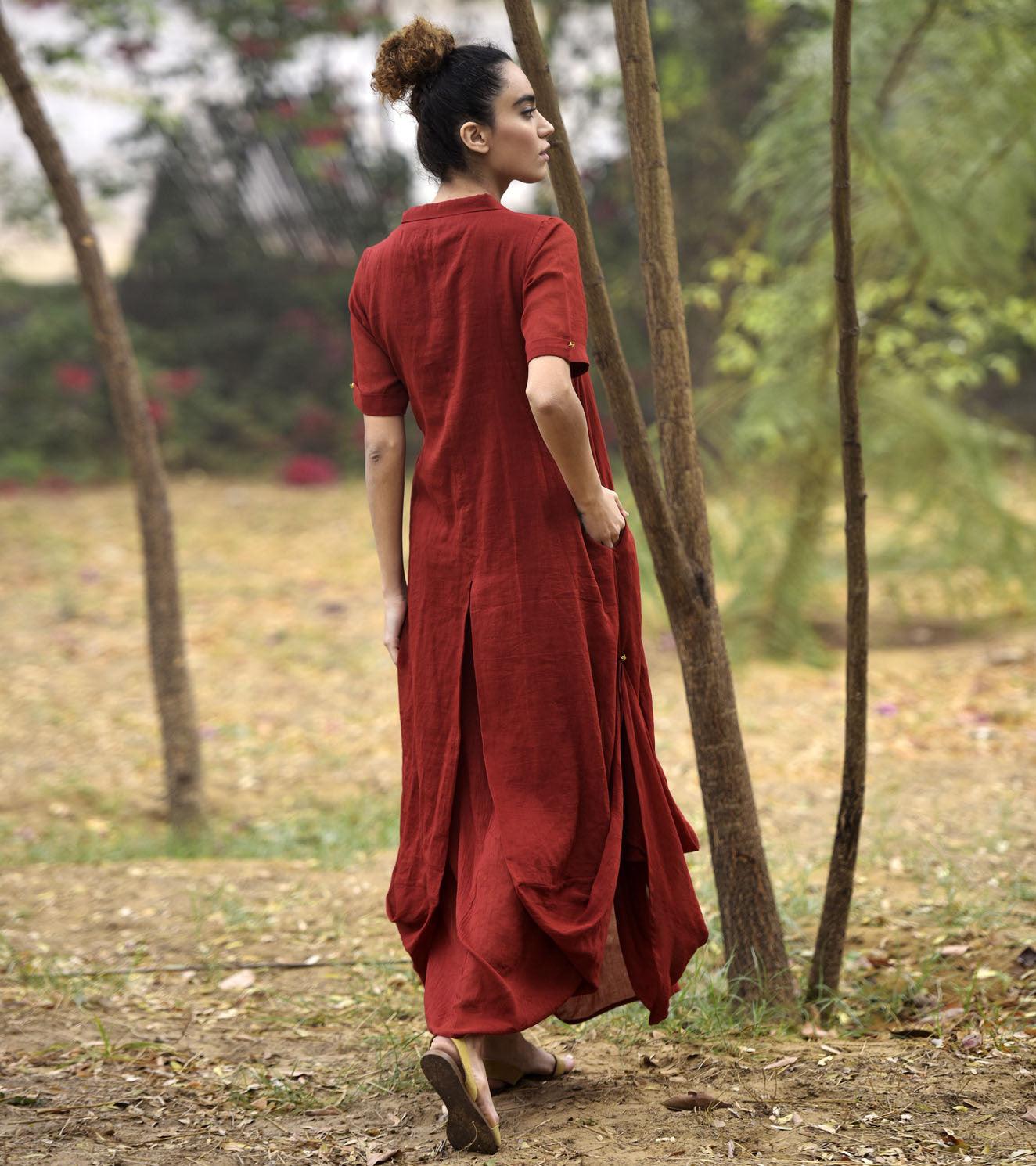 DEEP RED LOVE COWL AND DRAPE DRESS - Khara Kapas