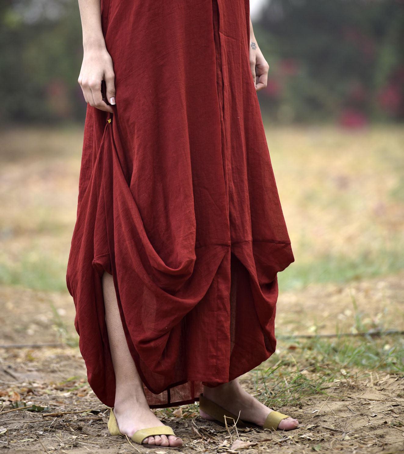 DEEP RED LOVE COWL AND DRAPE DRESS - Khara Kapas