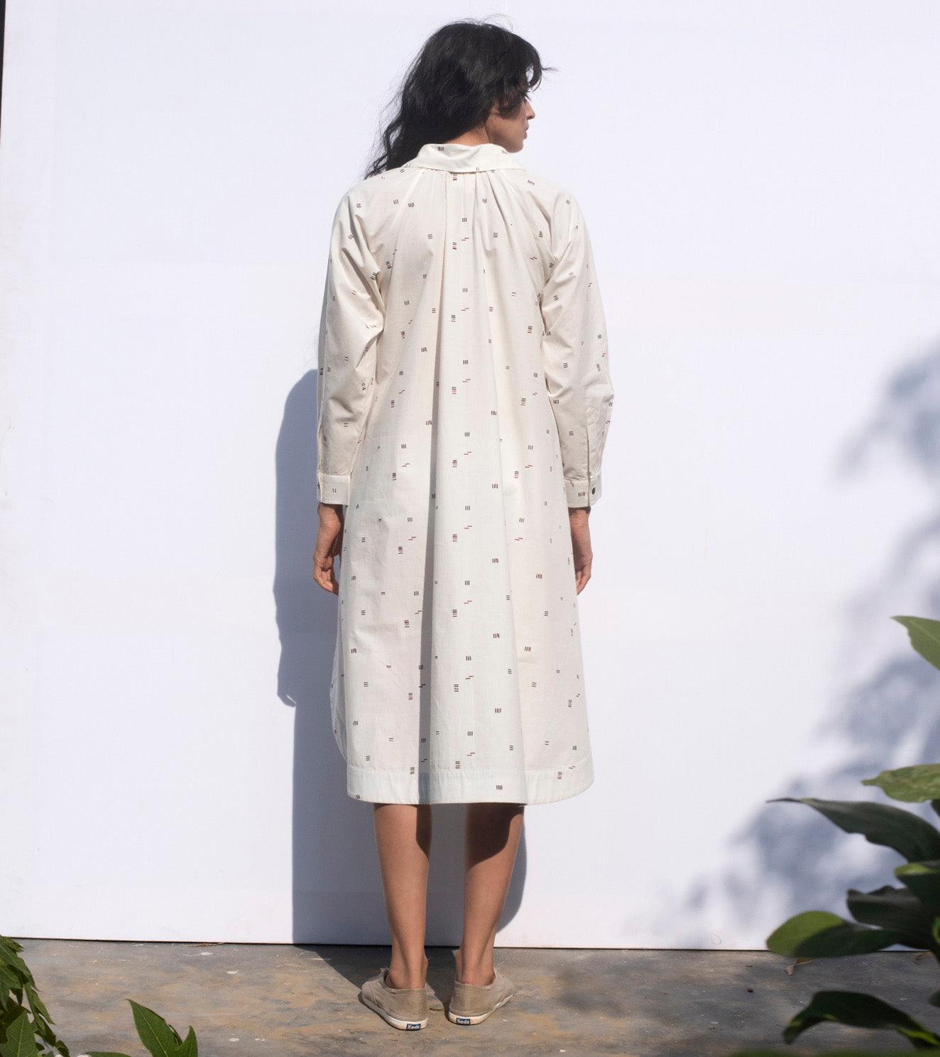 White Noise shirt dress + Pants- Set of 2 - Khara Kapas