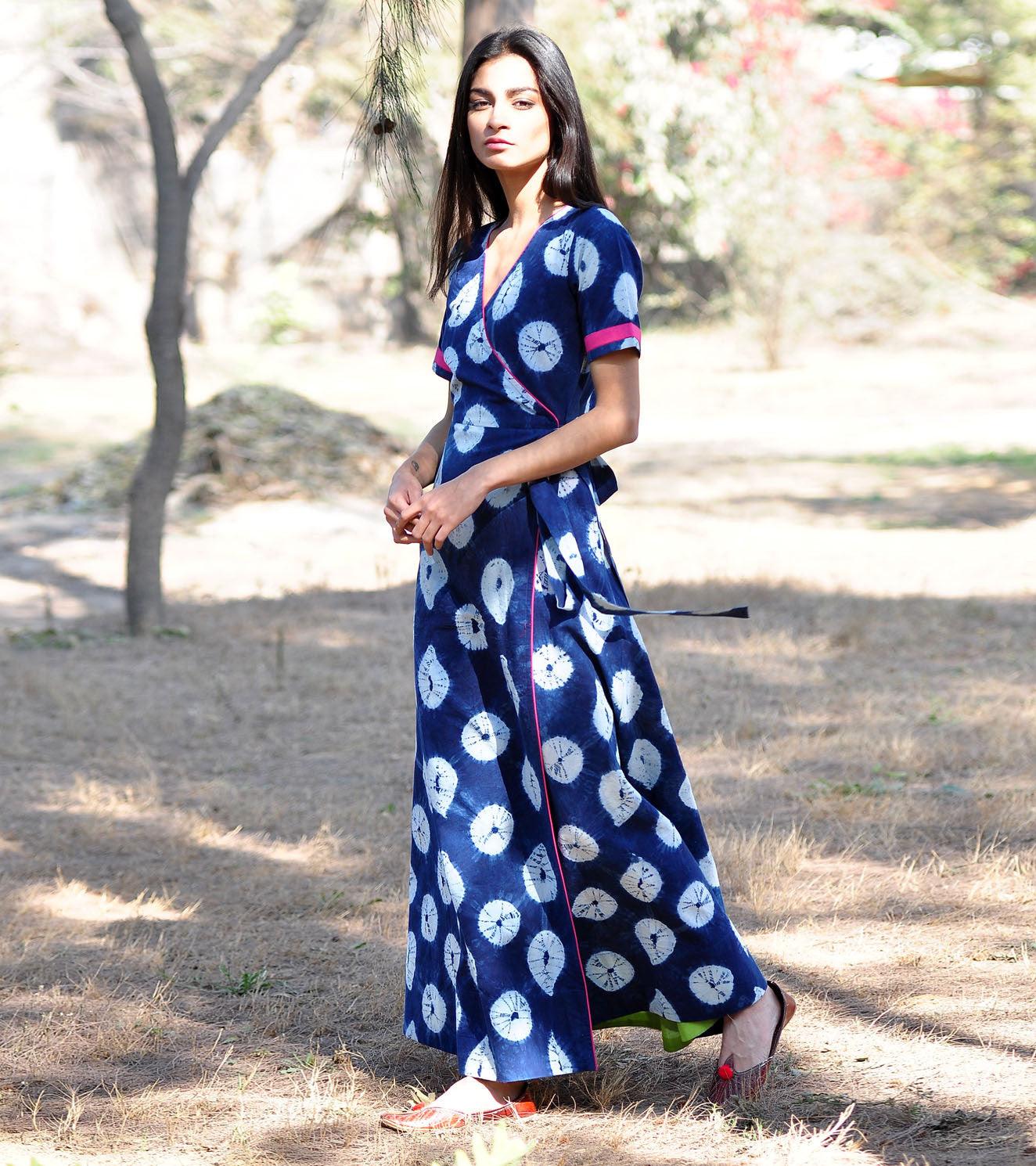 Indigo Rush Shibori Gown - Khara Kapas