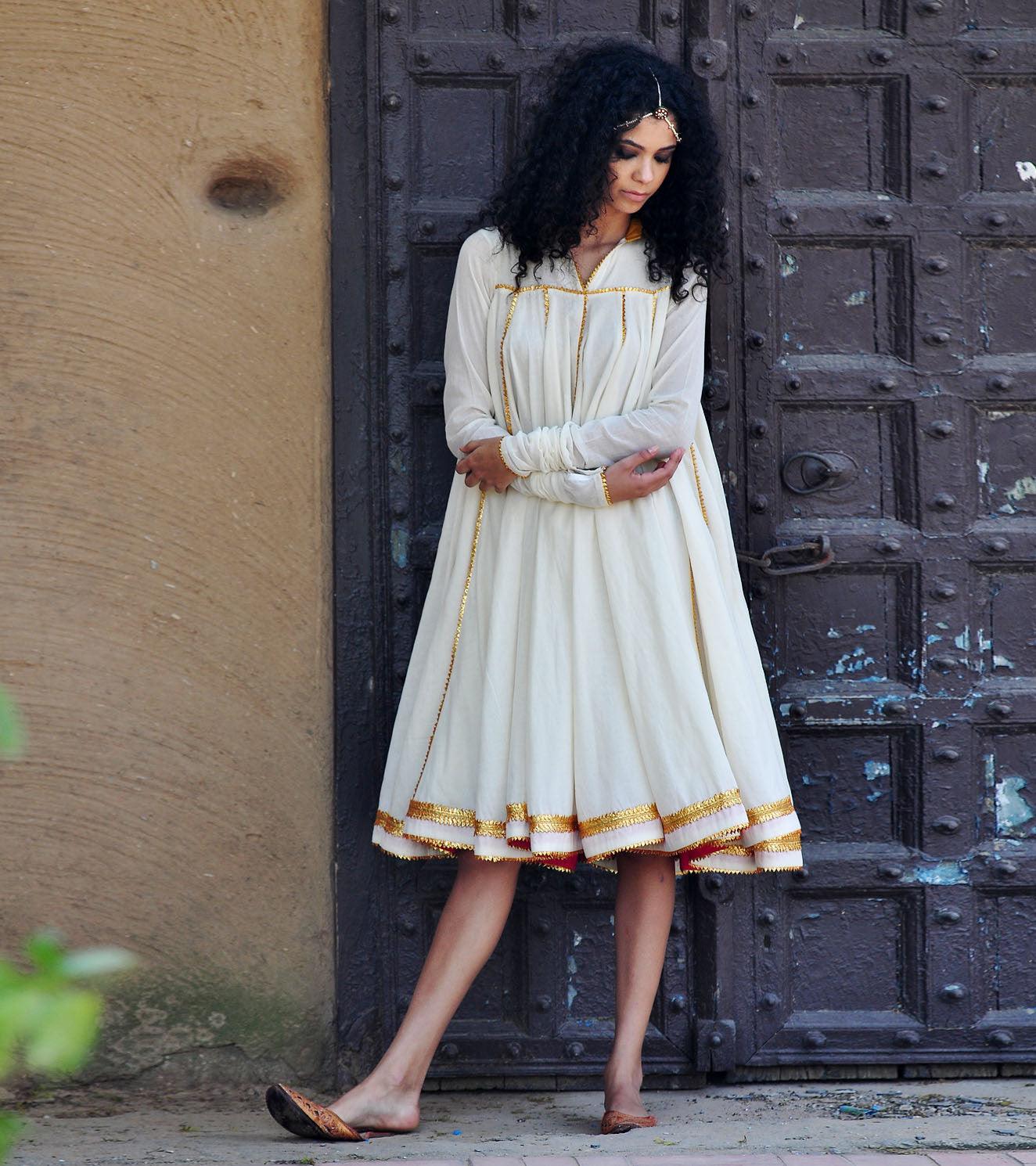 IVORY AND GOLD KALI DRESS - Khara Kapas