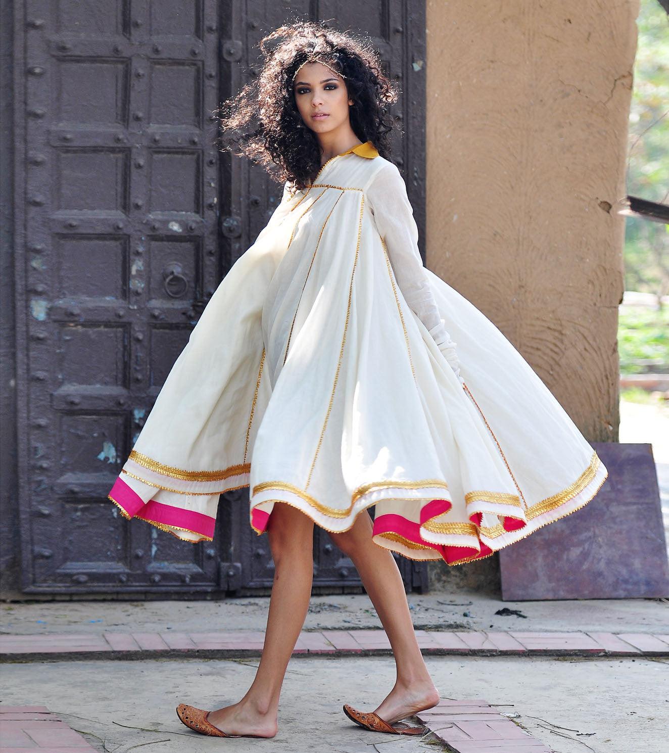 IVORY AND GOLD KALI DRESS - Khara Kapas