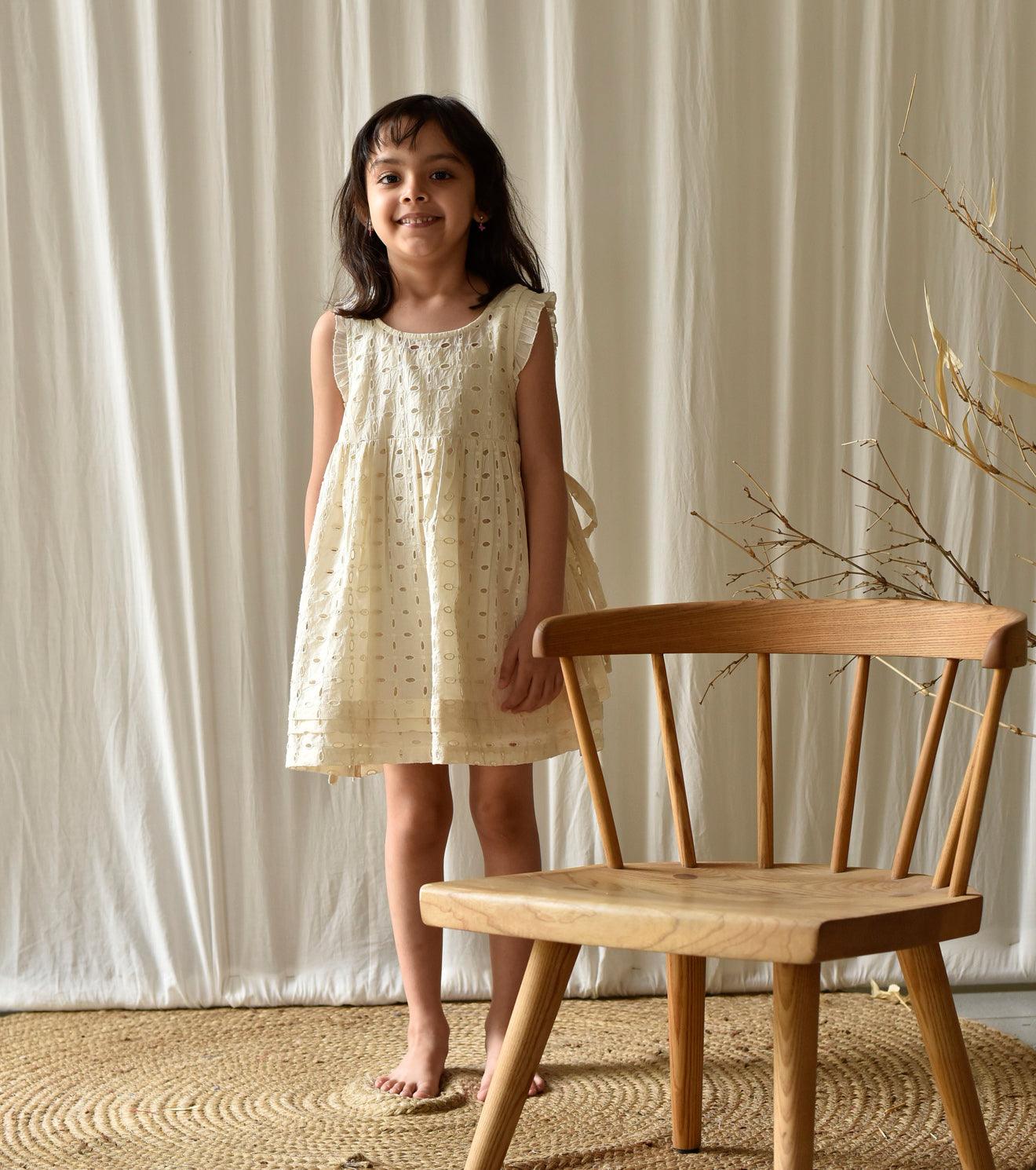 Eggshell apron frock - Khara Kapas