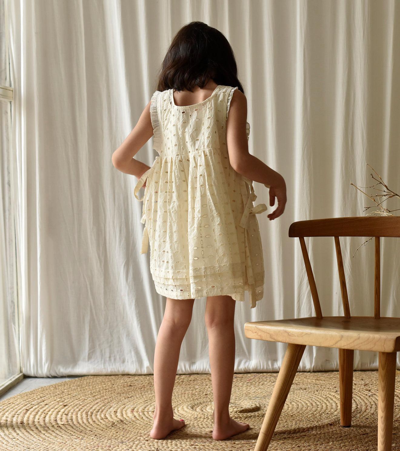 Eggshell apron frock - Khara Kapas