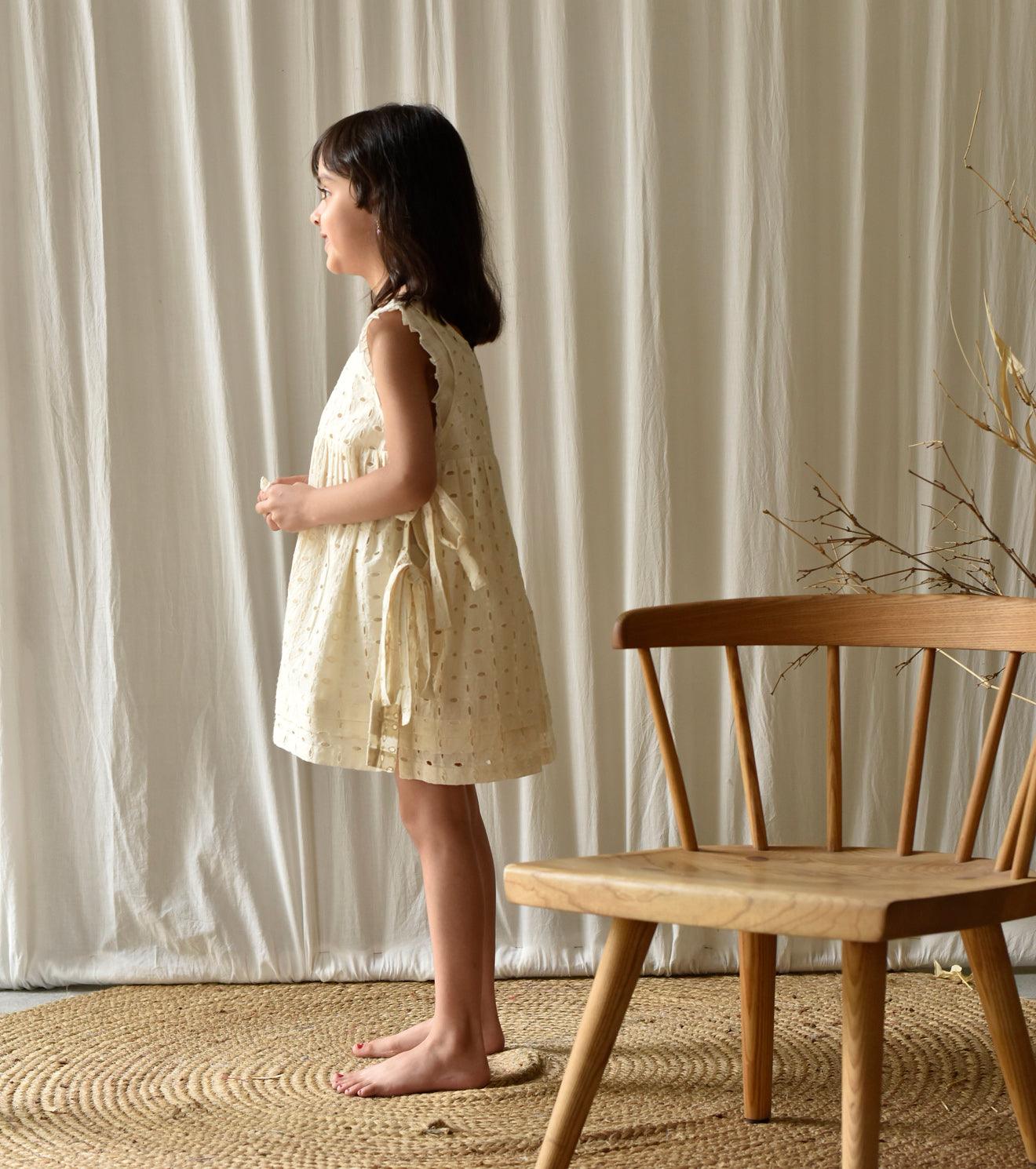 Eggshell apron frock - Khara Kapas