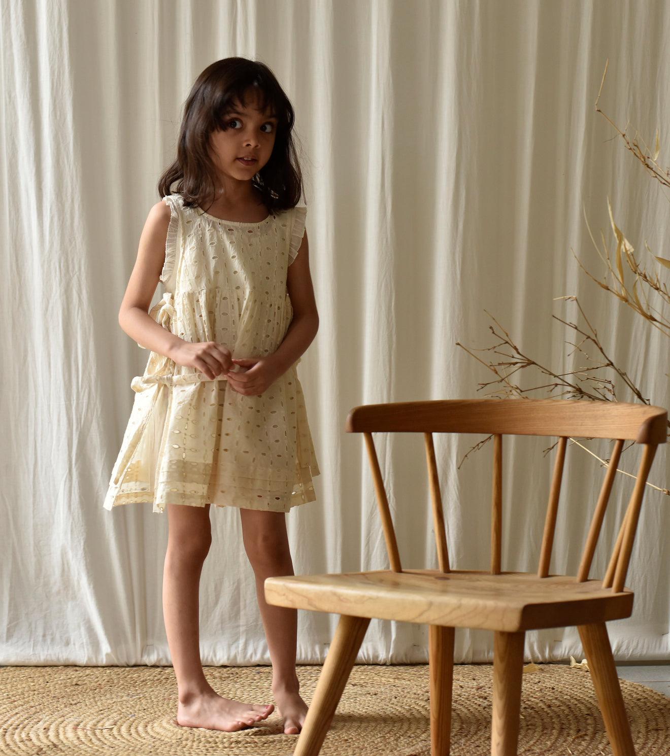 Eggshell apron frock - Khara Kapas