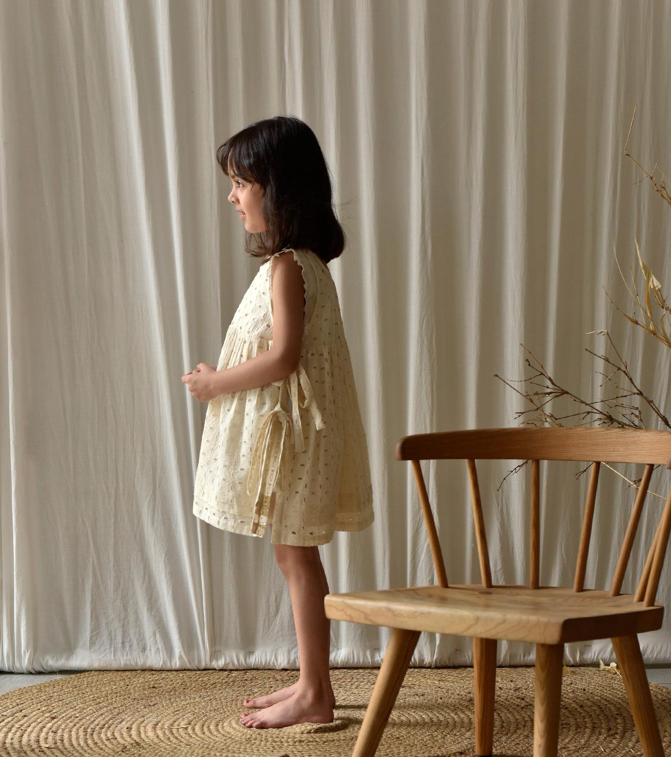 Eggshell apron frock - Khara Kapas