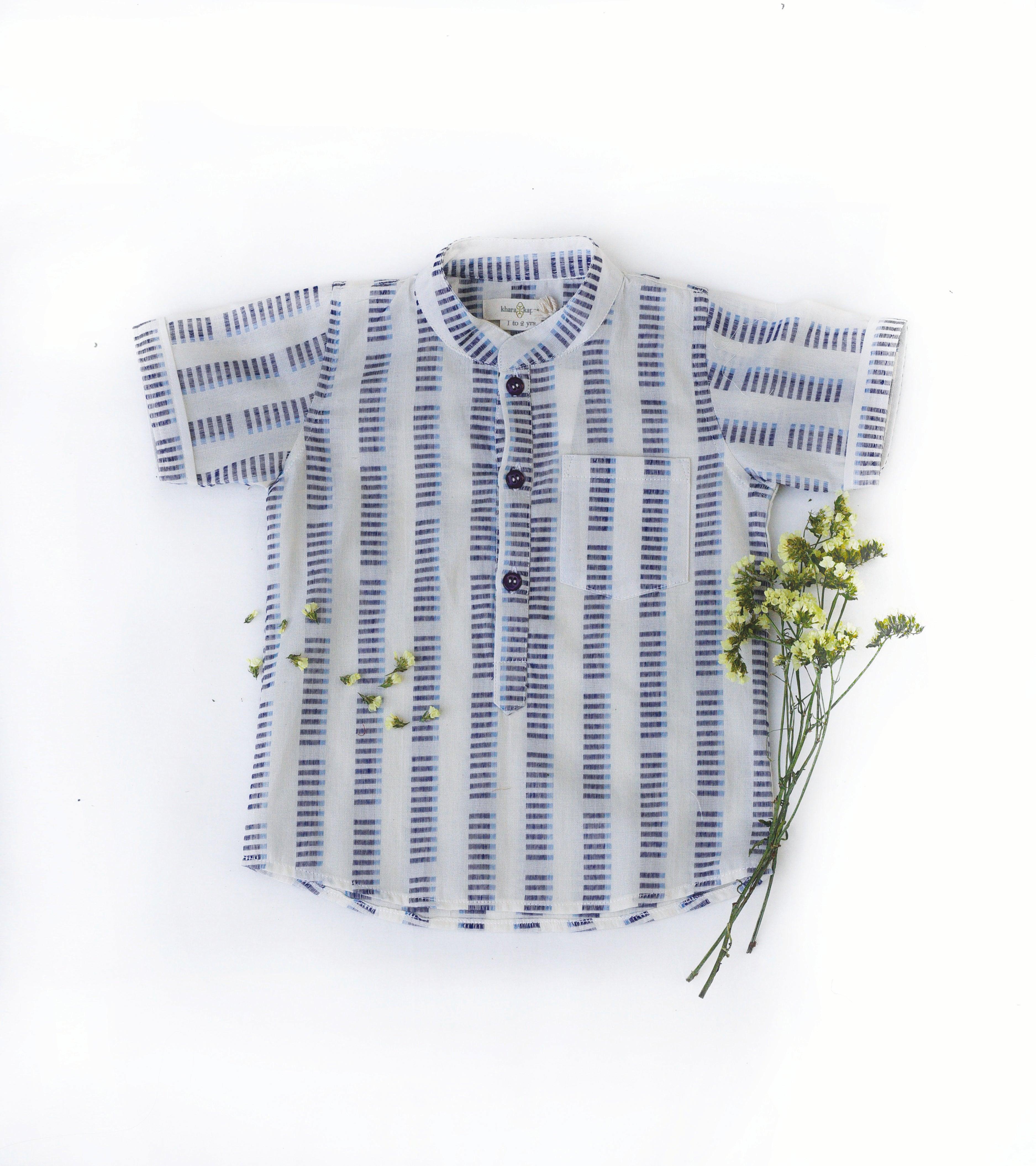 Blue Chevron Cotton Shirt - Khara Kapas