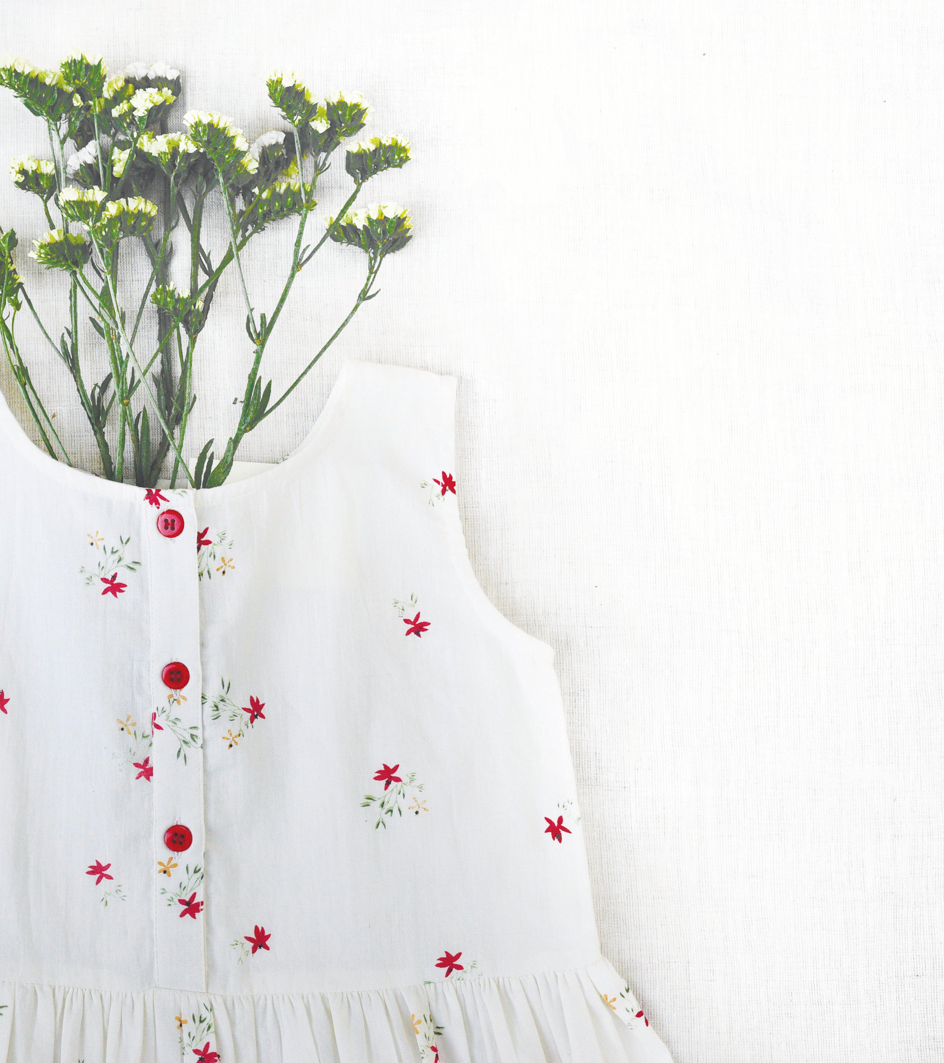 Red Daisy Print Frock - Khara Kapas