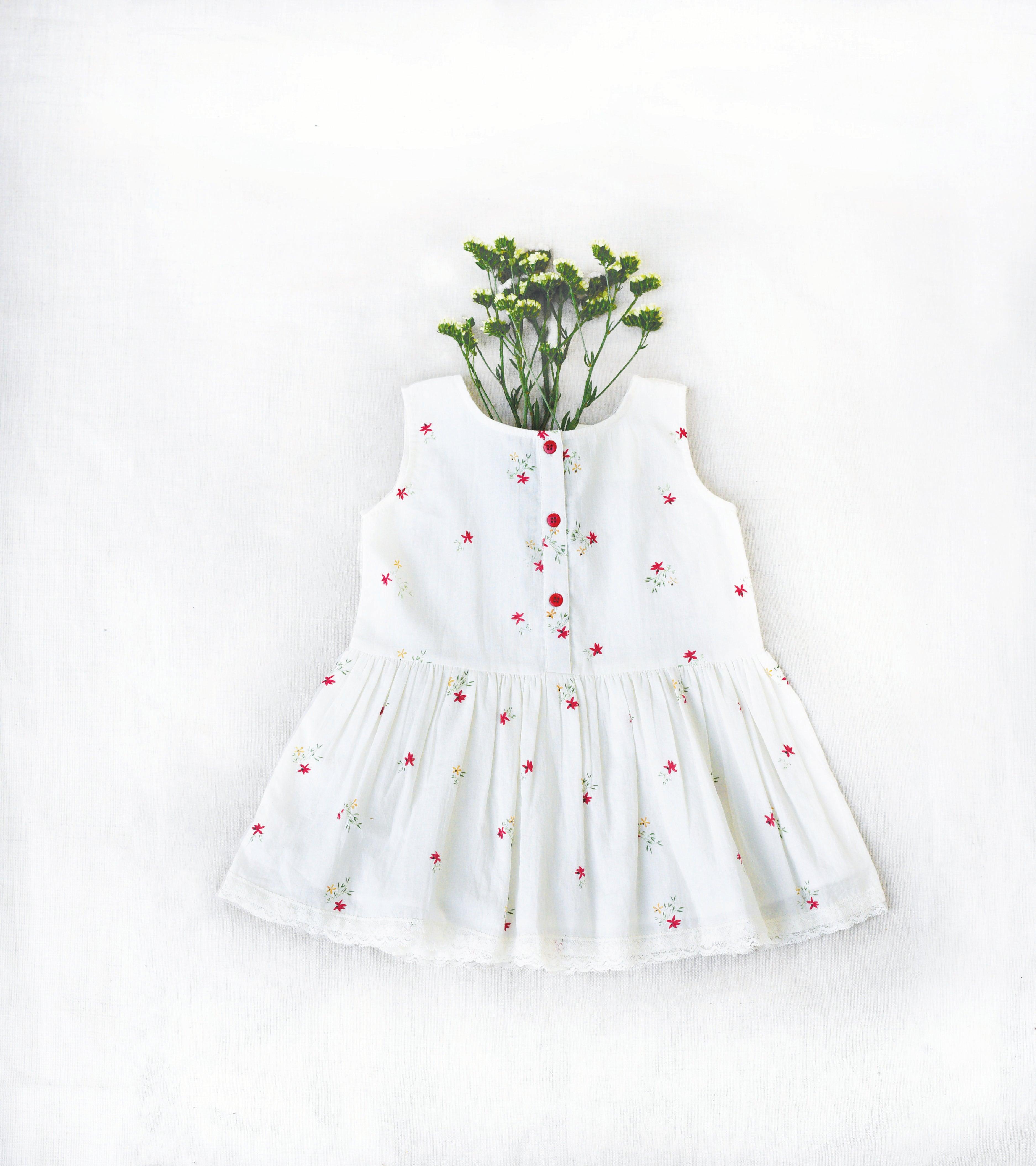 Red Daisy Print Frock - Khara Kapas