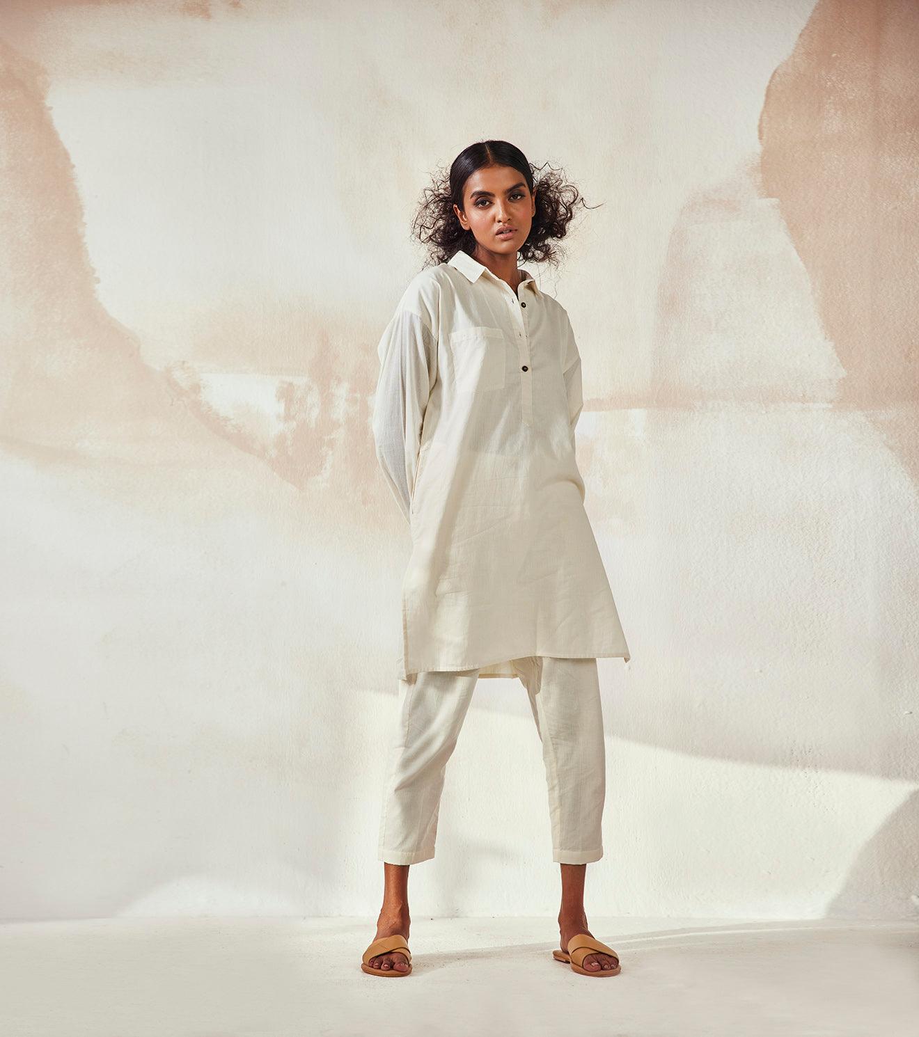 White Camellia co-ord set - Khara Kapas
