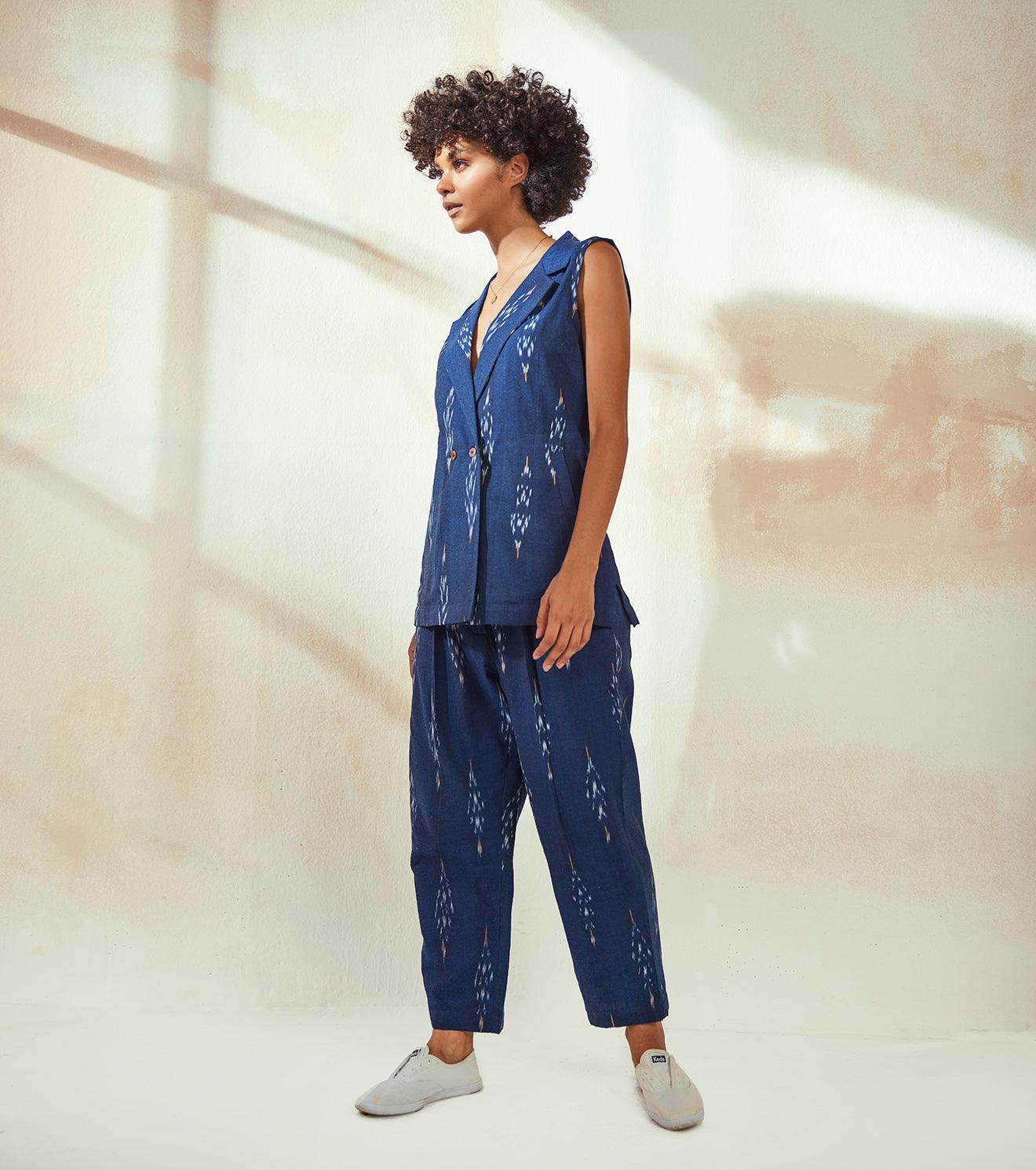 Marine Blue Ikat co-ord set - Khara Kapas