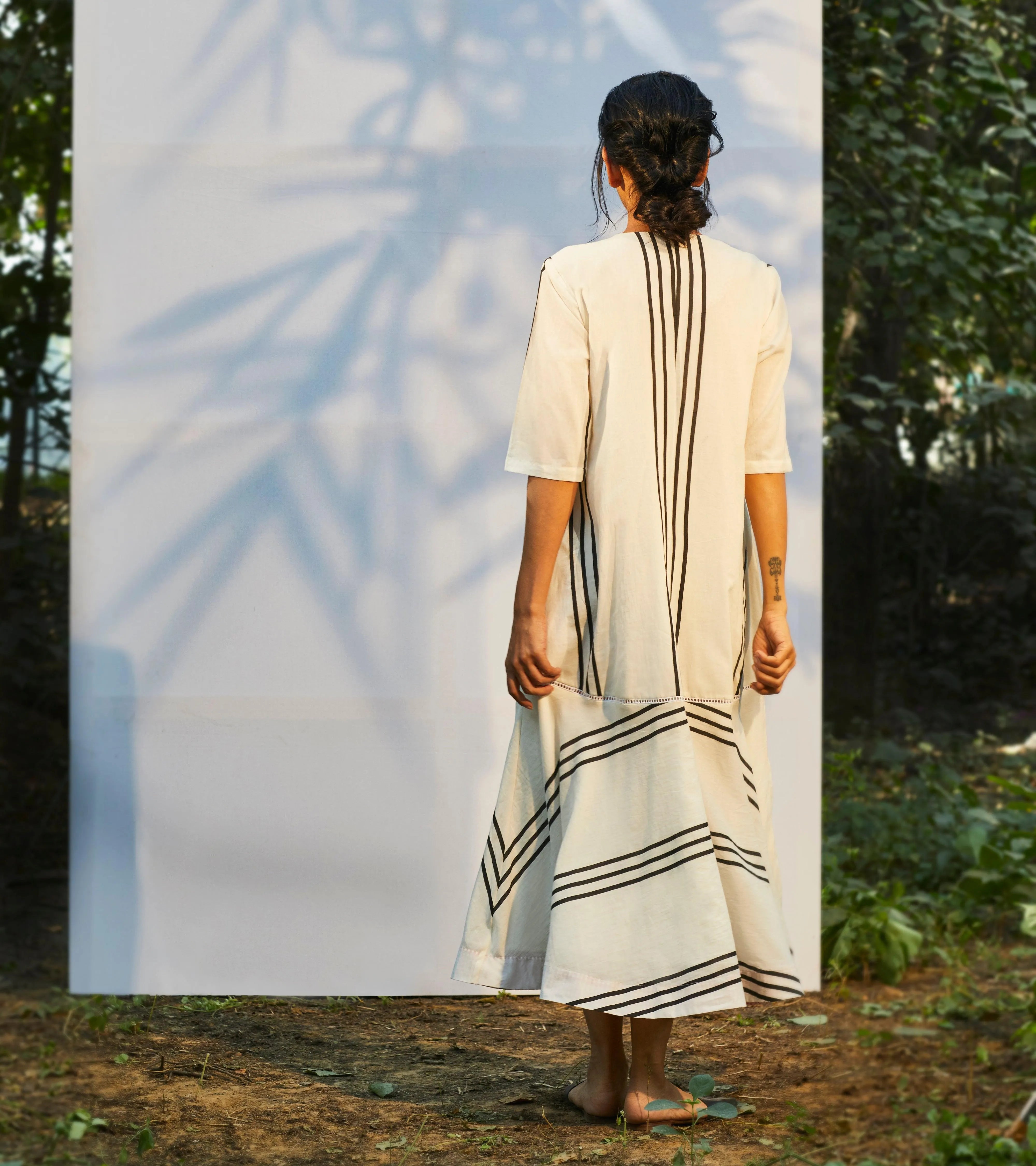White Stripe & Flounce Maxi Dress - Khara Kapas