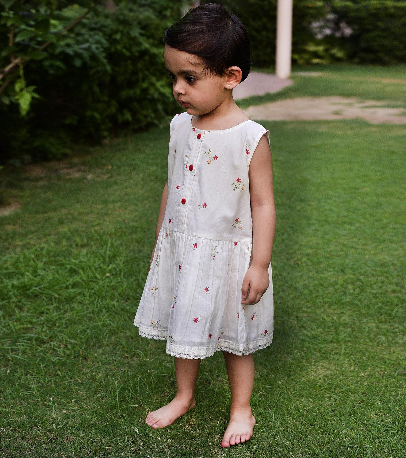 Red Daisy Print Frock - Khara Kapas