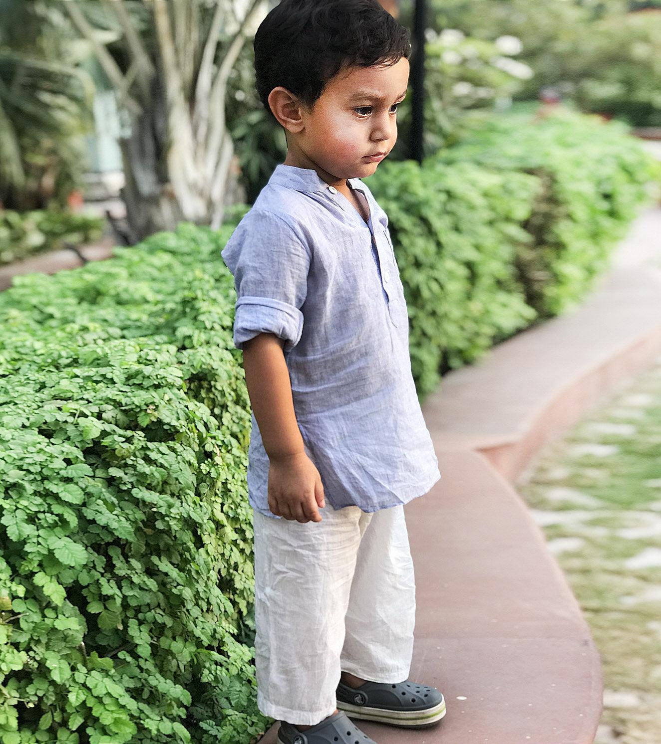Sky Blue Kurta Pyjama Set - Khara Kapas