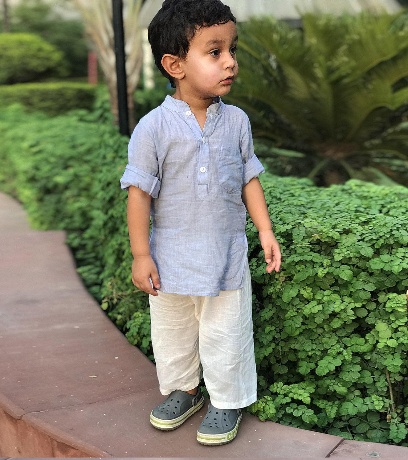 Sky Blue Kurta Pyjama Set - Khara Kapas
